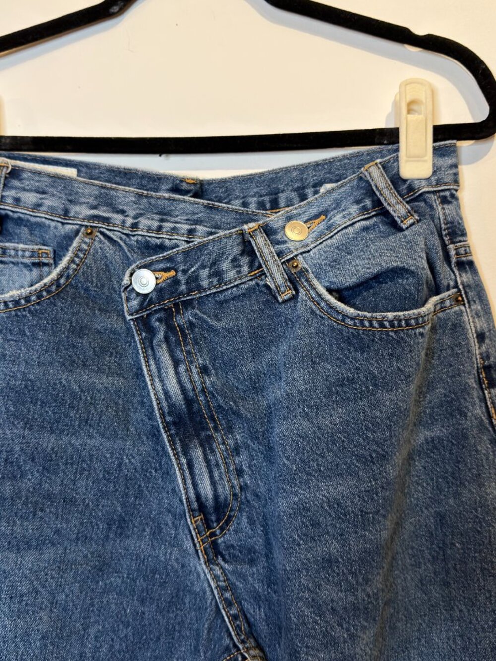 ZARA Women’s Crossover Waist Wide Leg Jeans Blue Size US 8 / EUR 40 - Picture 3 of 6